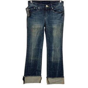 Rock & Republic Womens Denim Jean Distress Crop Cuffed Medium Wash Size 26 New